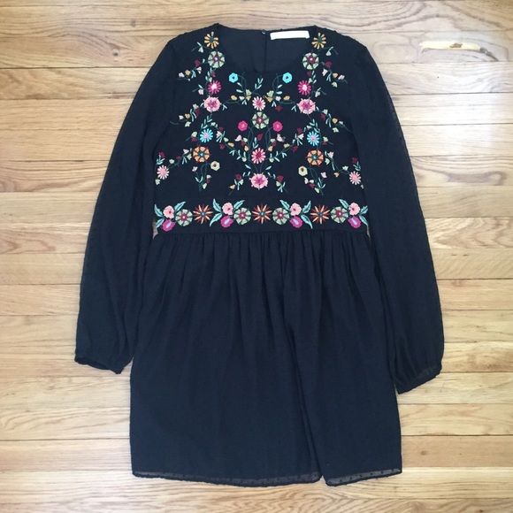 Zara Dresses & Skirts - Final- Zara Embroidered Dotted Mesh Dress